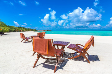 Table and chairs in the Maldives