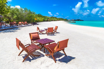 Table and chairs in the Maldives