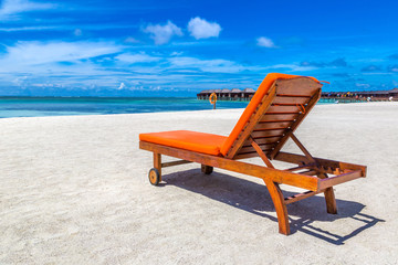 Wooden sunbed in the Maldives
