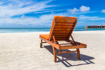 Wooden sunbed in the Maldives