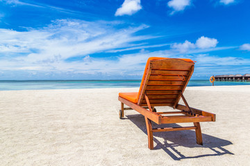 Wooden sunbed in the Maldives