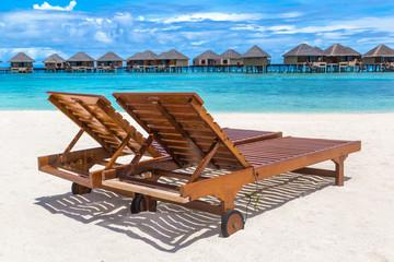 Wooden sunbed in the Maldives