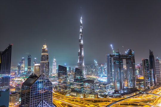 Downtown Dubai at night