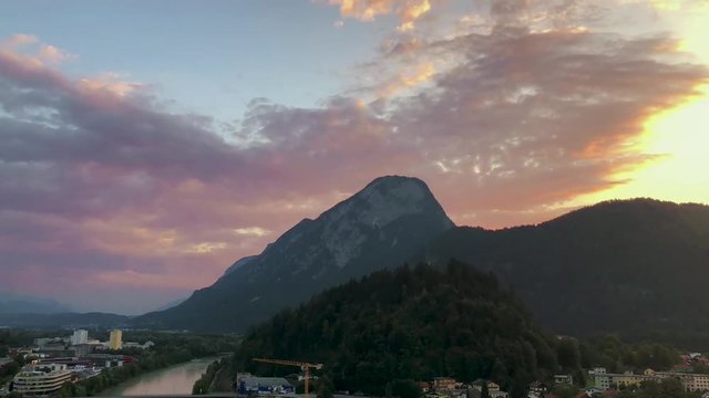 Timelapse - Sun setting over the beautiful inn-valey in Kufstein, Tyrolia, Austria. Sorroundet by the awesome Mountains.