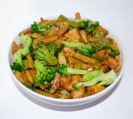 Chicken, potatoes and broccoli.