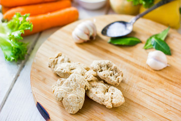 Vegetarian meat made from soy beans.