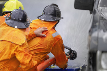 Firefighters training, Disaster training exercise depicting gas station