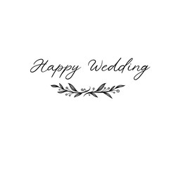 Happy wedding hand lettering text. Calligraphy inscription for greeting cards, wedding invitations. Vector brush calligraphy