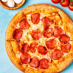 Pepperoni Pizza, top view.