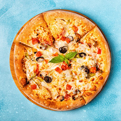 Vegetarian pizza with mushrooms, vegetables, cheese