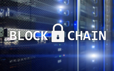 Fototapeta na wymiar Blockchain technology Concept on server background. Data encryption.