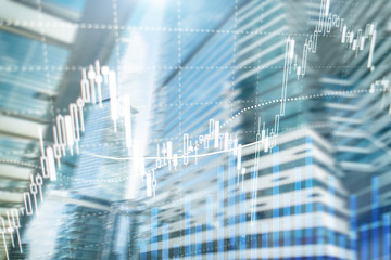 Obraz premium Forex trading, rynek finansowy, koncepcja inwestycji w tle centrum biznesu.