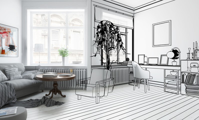 Möbliertes Wohnzimmer (Design)