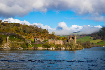 Fototapeta na wymiar Urquhart Castle as seen from Loch Ness lake in the Highlands of Scotland