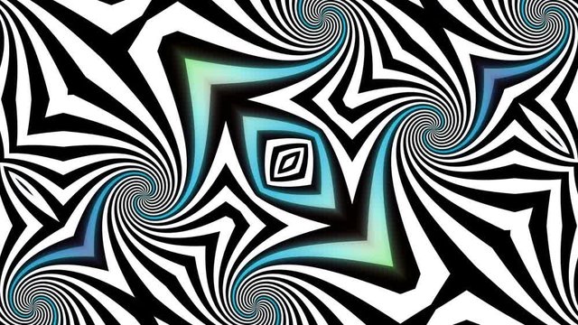Abstract psychedelic illusion kaleidoscope black and white lines background. Ultra HD, 4k 3840x2160, Looping