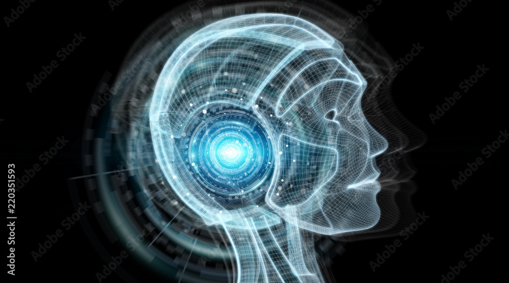 Fototapete digital artificial intelligence cyborg interface 3d rendering