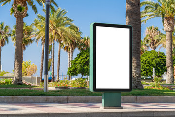 Outdoor billboard advertisement in seaside resort city mockup