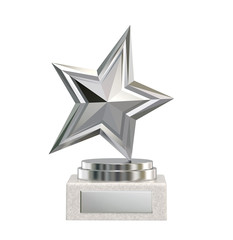 Silver star trophy award isolated on white, clipping path included