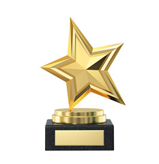 Gold star trophy award isolated on white, clipping path included