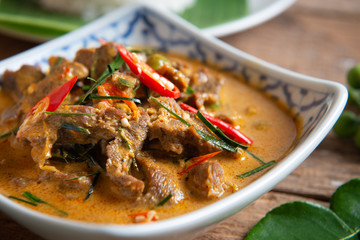 Curry with Beef Recipe (Panang Neua). - obrazy, fototapety, plakaty