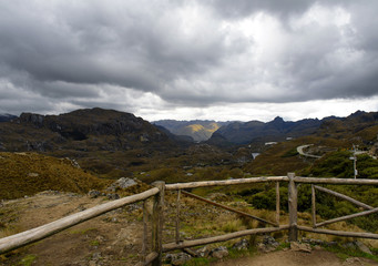 Fototapeta na wymiar Despite cloudy skies there is a good view from the observation platform in the Cajas National Park, Ecuador