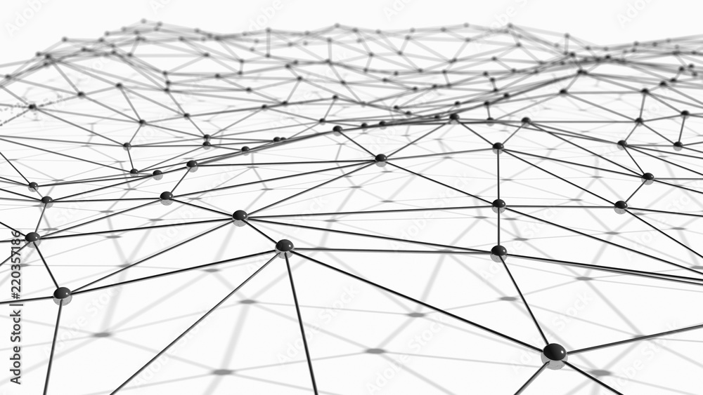Poster black digital data and network connection triangle lines and spheres in technology concept on white 