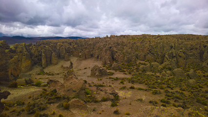 sandstone rock formation at Imata in Salinas and Aguada Blanca National Reservation, Arequipa, Peru