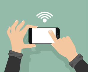 business hand connect phone with touch