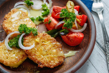 Potato fritters (draniki), pancakes, Close up