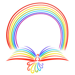 Rainbow and rainbow bird with wings in the shape of a book