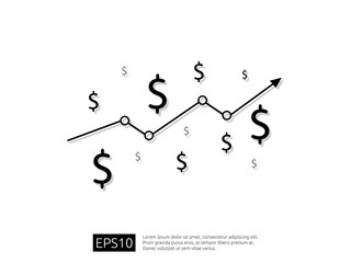 dollar increase icon. Money symbol with arrow stretching rising up. Business cost sale icon. vector illustration