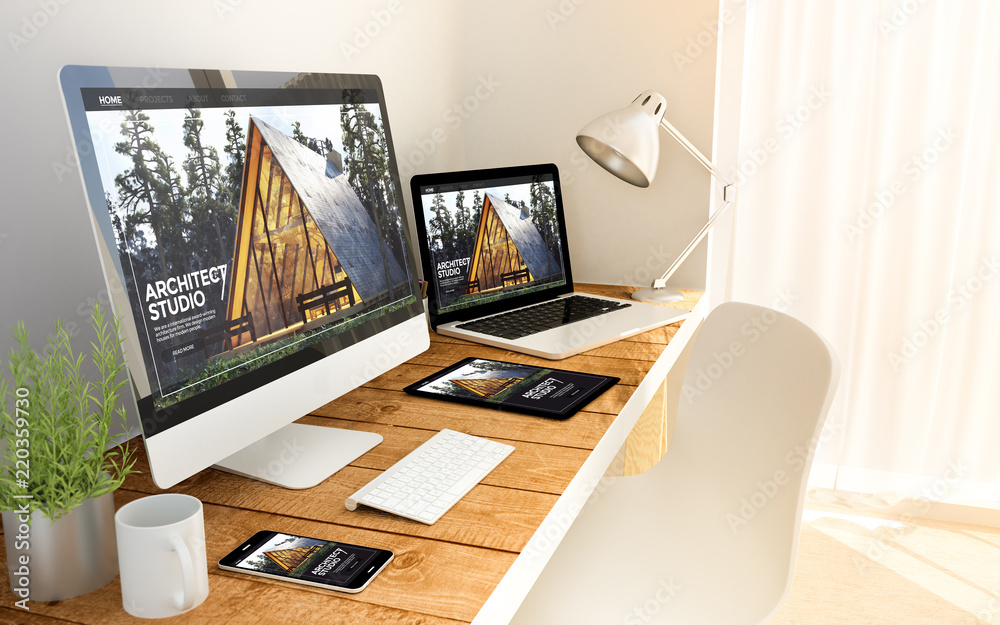 Poster architect studio website responsive concept on devices