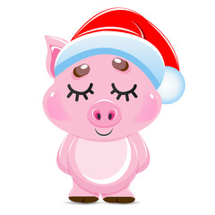 Cute cartoon vector pink pig. Animal of New Year 2019 
