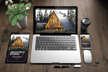 devices on wooden fllor architect website