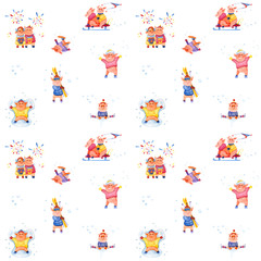 Fototapeta premium Illustration series Winter Holidays Pigs. X-mas seamless pattern