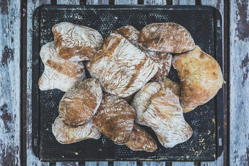 Rustic organic bread sen from above © Angela