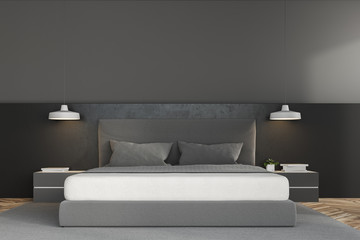 Fototapeta na wymiar Luxury gray bedroom interior front view