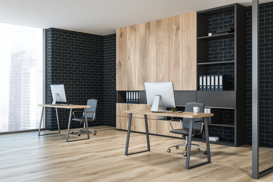 Loft modern office corner, black brick