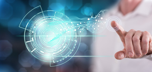 Man touching a technology concept