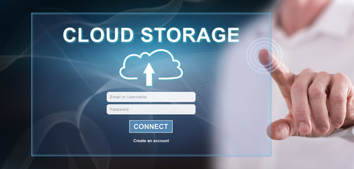 Man touching a cloud storage concept