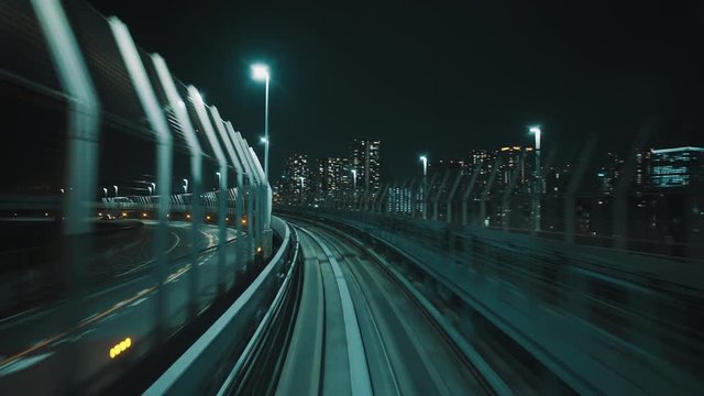 Beautiful Tokyo skyline and Rainbow Bridge from the monorail.