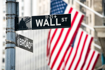 Wall Street in Lower Manhattan, New York City, USA