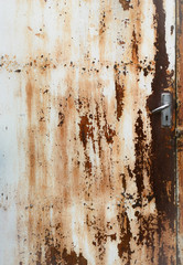 Old iron door with right hand opening. Time passes through the rust​ .