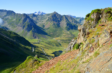 Naklejka premium View of the mountain road. Col du Tourmalet in Pyrenees mountains. France.
