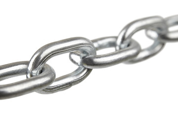 steel chain taut, one link close-up isolated, natural blur bokeh, photo with perspective
