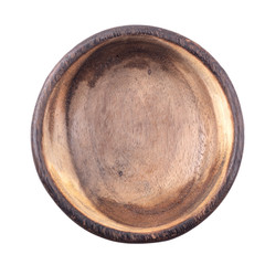 Old handmade carved wooden bowl isolated on white background