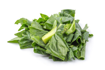 Chinese kale vegetable Cut into pieces isolated on white background