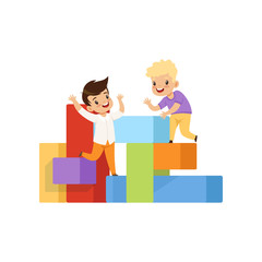 Boys playing and having fun on playground vector Illustration on a white background