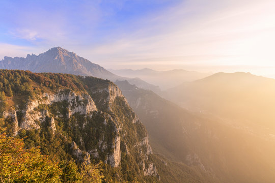 Sunrise on Grigna meridionale seen from Monte Coltignone, Lecco, Lombardy, Italian Alps
