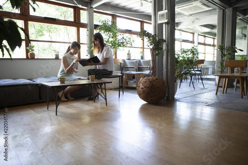 落ち着いた雰囲気の職場で会議をする女性たち Wall Mural Monet